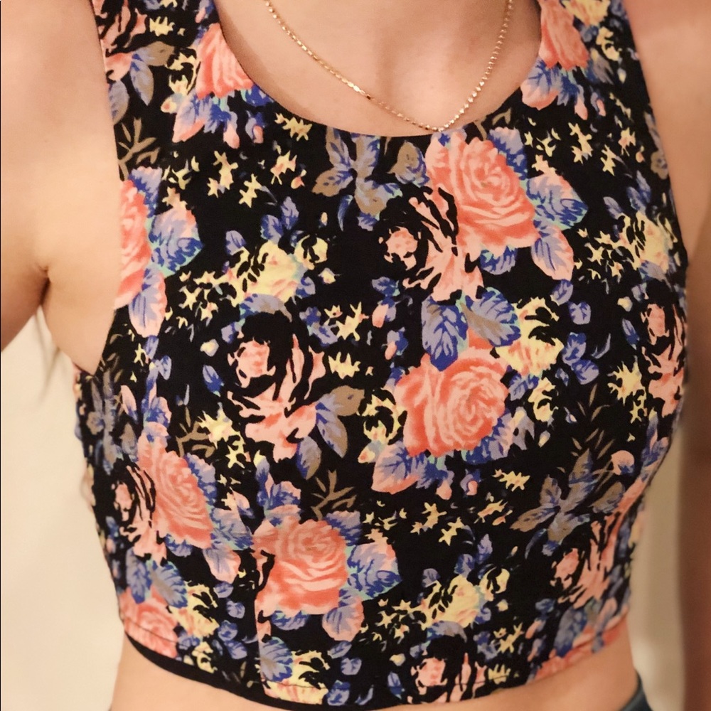 LUCCA floral cross-strap back crop top